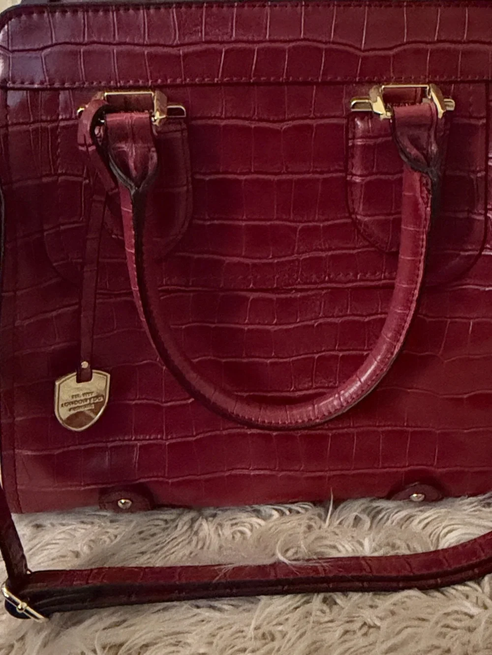 London Fog Red Croc-Embossed Satchel with Gold Hardware
